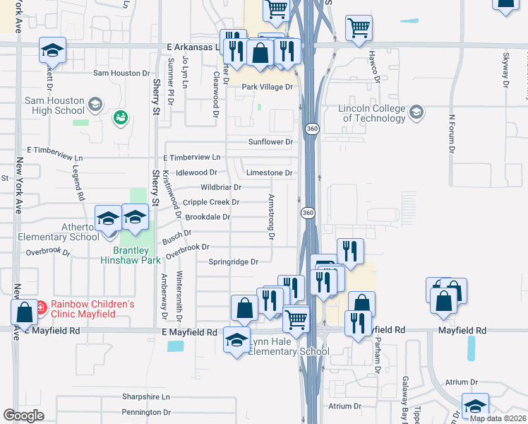 map of restaurants, bars, coffee shops, grocery stores, and more near 2817 Armstrong Drive in Arlington