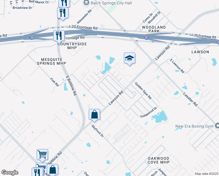 map of restaurants, bars, coffee shops, grocery stores, and more near 33 Belt Line Villa Mobile Home Park in Dallas
