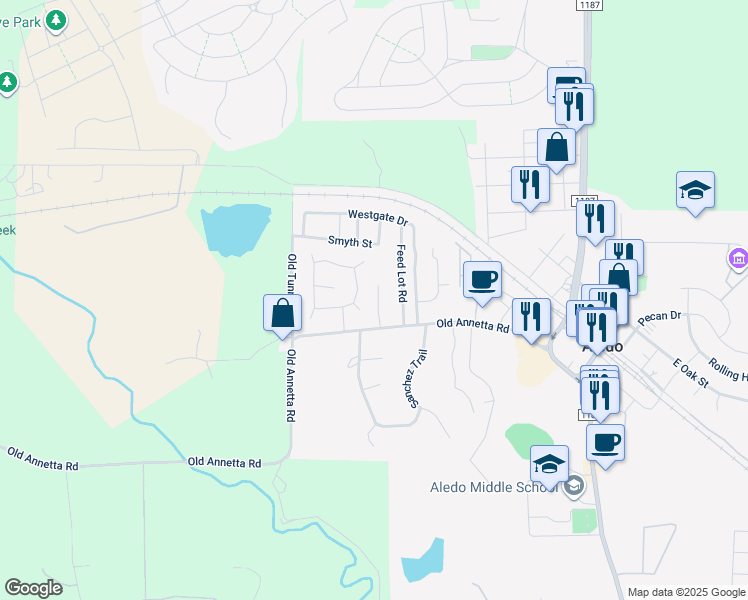map of restaurants, bars, coffee shops, grocery stores, and more near 109 Langham Drive in Aledo