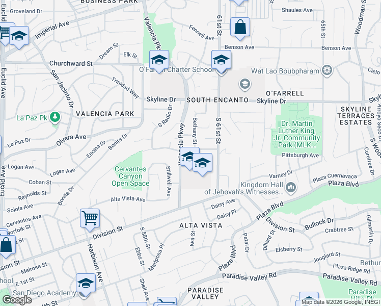 map of restaurants, bars, coffee shops, grocery stores, and more near 5995 Creighton Way in San Diego