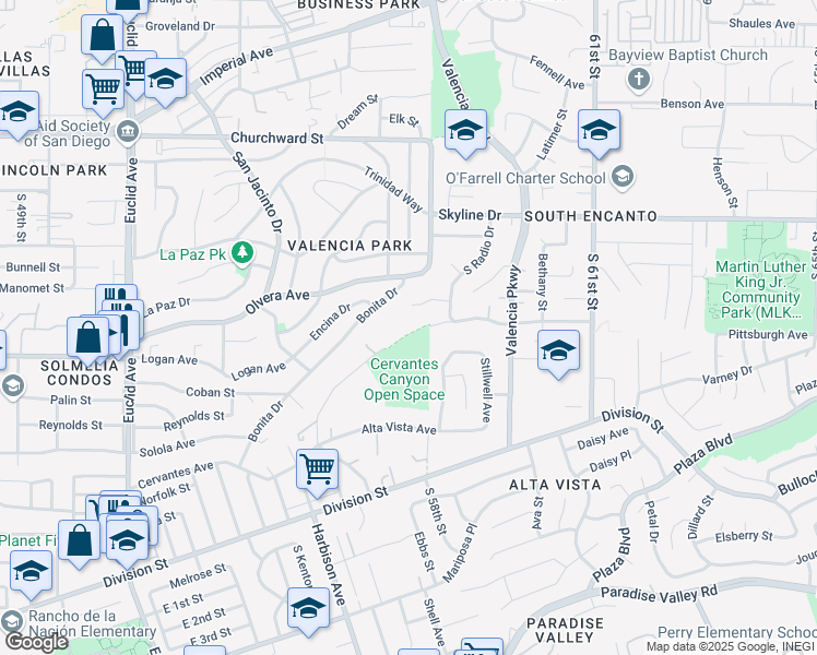 map of restaurants, bars, coffee shops, grocery stores, and more near in San Diego
