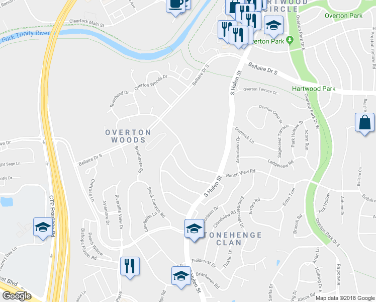map of restaurants, bars, coffee shops, grocery stores, and more near 4714 Ranch View Road in Fort Worth