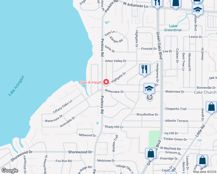 map of restaurants, bars, coffee shops, grocery stores, and more near 2809 Shelterwood Lane in Arlington