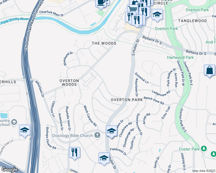 map of restaurants, bars, coffee shops, grocery stores, and more near 4720 Ranch View Road in Fort Worth