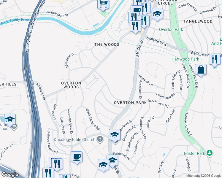 map of restaurants, bars, coffee shops, grocery stores, and more near 4714 Ranch View Road in Fort Worth
