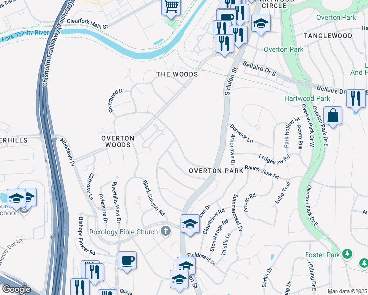 map of restaurants, bars, coffee shops, grocery stores, and more near 4720 Ranch View Road in Fort Worth