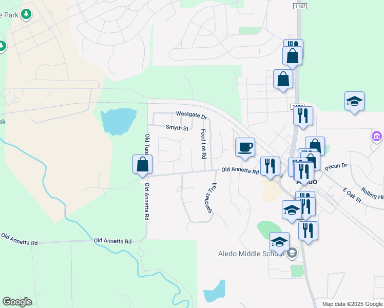 map of restaurants, bars, coffee shops, grocery stores, and more near 117 Langham Drive in Aledo