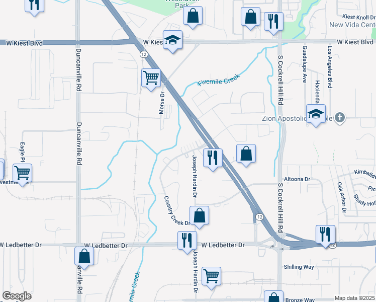 map of restaurants, bars, coffee shops, grocery stores, and more near 4635 Country Creek Drive in Dallas