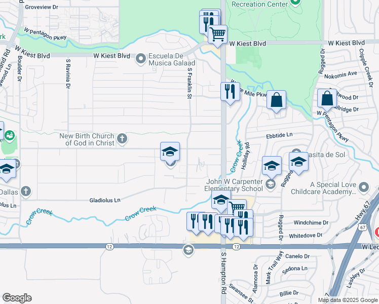 map of restaurants, bars, coffee shops, grocery stores, and more near 2515 Gibbs Williams Road in Dallas