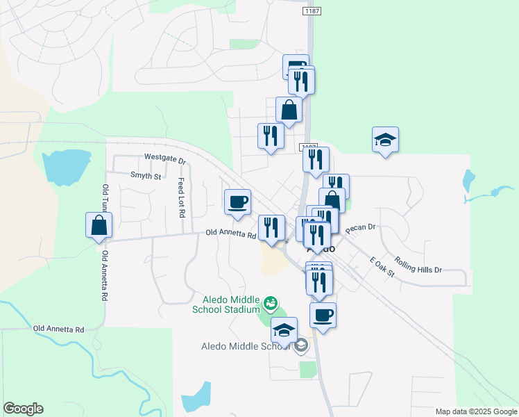 map of restaurants, bars, coffee shops, grocery stores, and more near 216 Underwood Road in Aledo