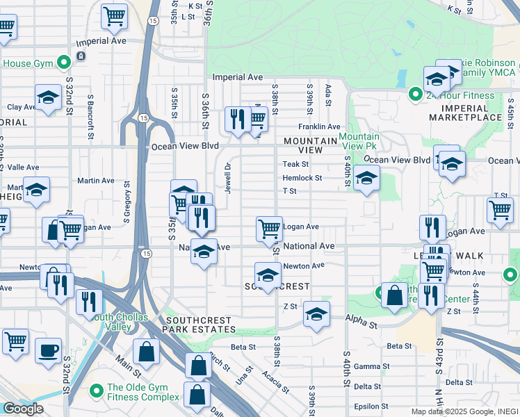 map of restaurants, bars, coffee shops, grocery stores, and more near 3735 1/2 T Street in San Diego
