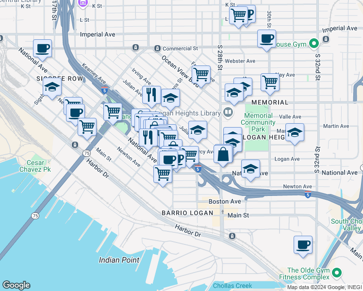map of restaurants, bars, coffee shops, grocery stores, and more near 2216 Kearney Avenue in San Diego