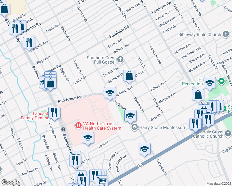 map of restaurants, bars, coffee shops, grocery stores, and more near 2214 Moffatt Avenue in Dallas