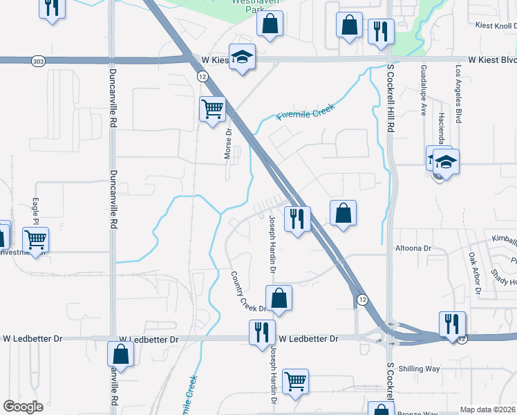map of restaurants, bars, coffee shops, grocery stores, and more near 4635 Country Creek Drive in Dallas