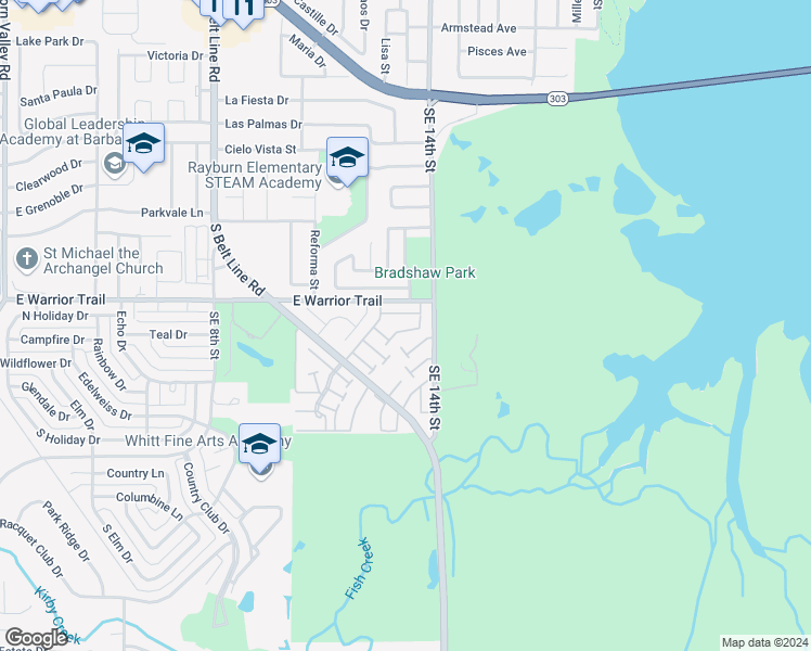 map of restaurants, bars, coffee shops, grocery stores, and more near 80 East Mountain Creek Court in Grand Prairie