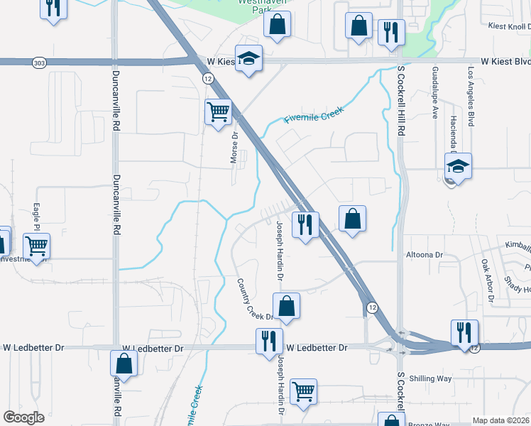 map of restaurants, bars, coffee shops, grocery stores, and more near 4635 Country Creek Drive in Dallas