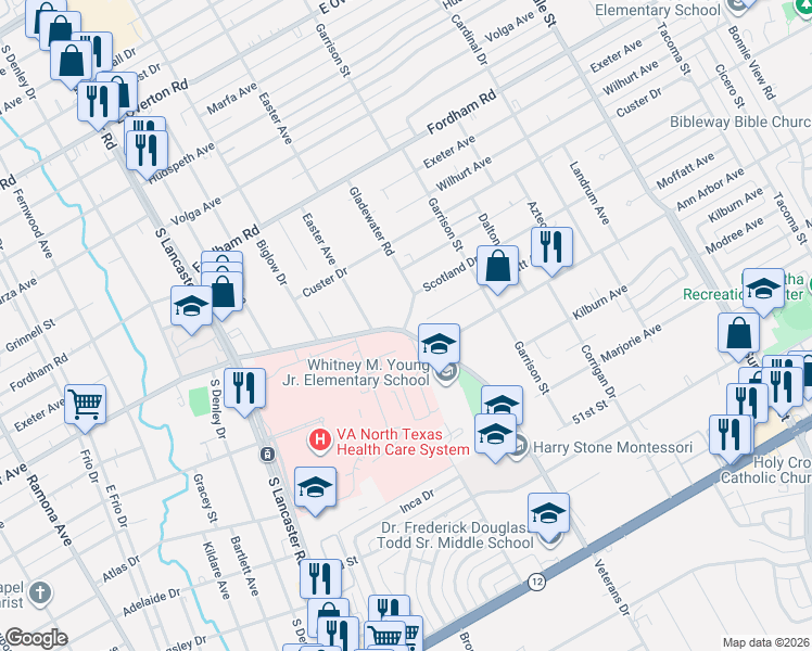 map of restaurants, bars, coffee shops, grocery stores, and more near 4311 Gladewater Road in Dallas