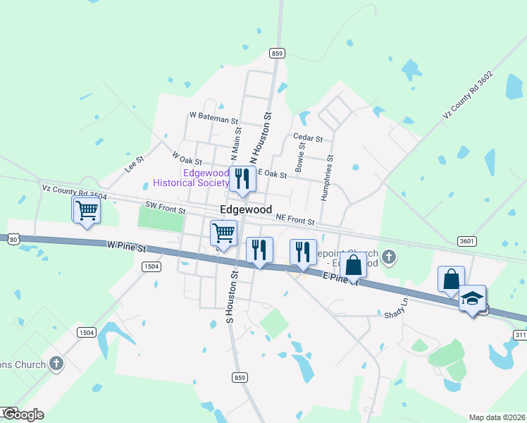 map of restaurants, bars, coffee shops, grocery stores, and more near in Edgewood