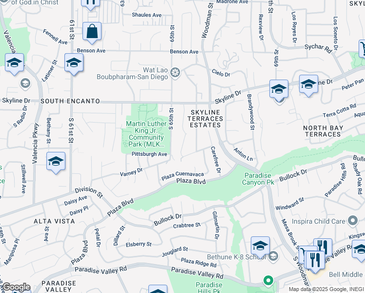 map of restaurants, bars, coffee shops, grocery stores, and more near 660 South 66th Street in San Diego