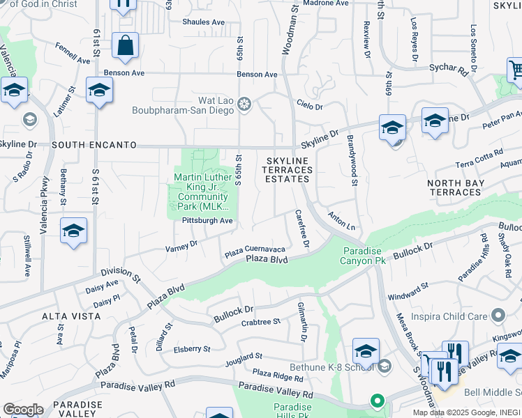 map of restaurants, bars, coffee shops, grocery stores, and more near 660 South 66th Street in San Diego
