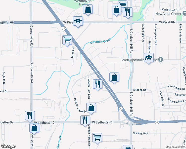 map of restaurants, bars, coffee shops, grocery stores, and more near 4603 Country Creek Drive in Dallas