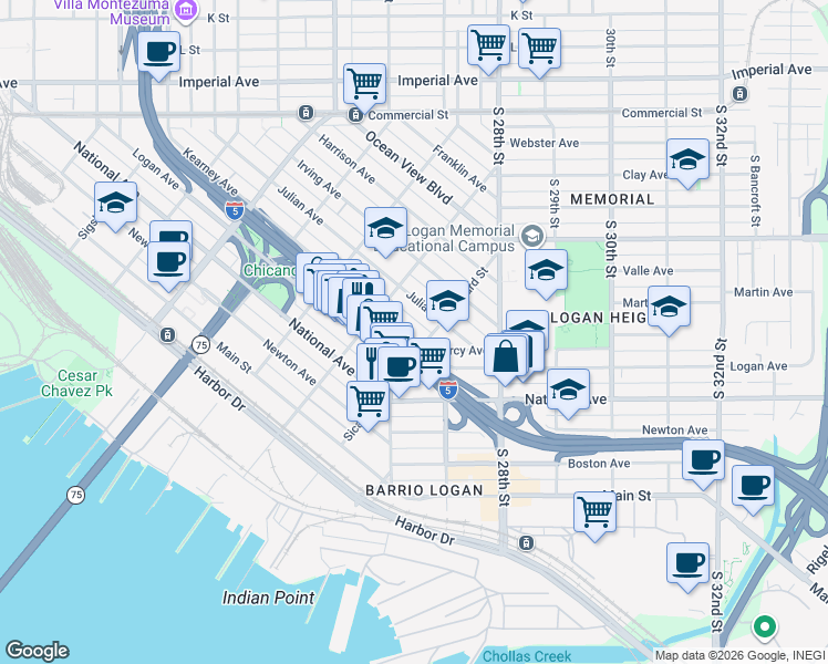 map of restaurants, bars, coffee shops, grocery stores, and more near 2272 Kearney Avenue in San Diego