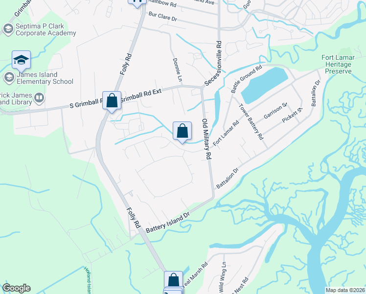 map of restaurants, bars, coffee shops, grocery stores, and more near 1540 Ocean Neighbors Boulevard in Charleston