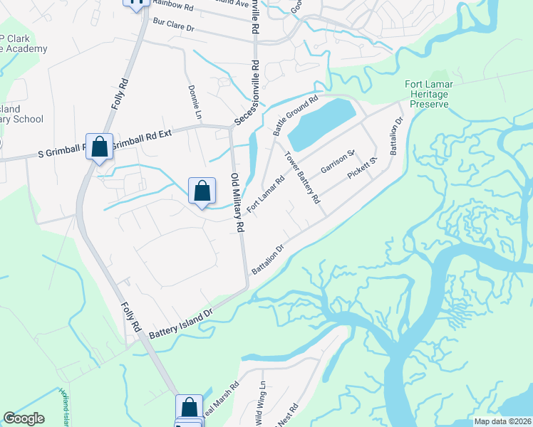 map of restaurants, bars, coffee shops, grocery stores, and more near 1437 Fort Lamar Road in Charleston