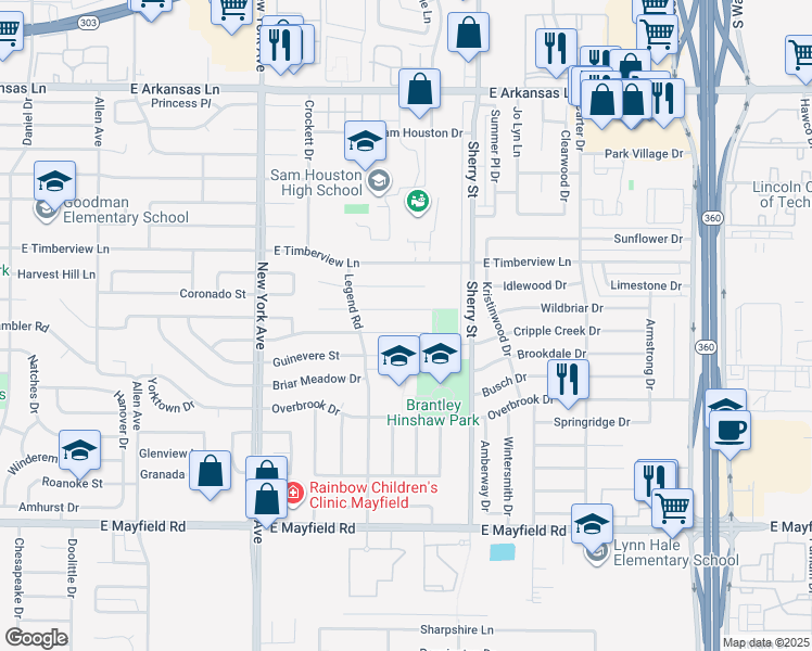 map of restaurants, bars, coffee shops, grocery stores, and more near 2108 Avalon Lane in Arlington