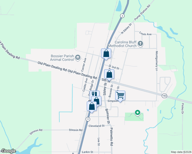map of restaurants, bars, coffee shops, grocery stores, and more near 6601-6627 Benton Road in Benton