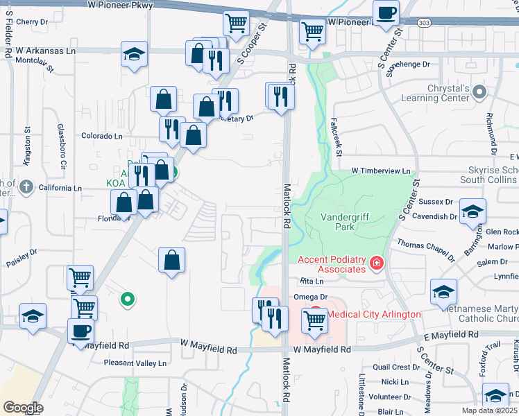 map of restaurants, bars, coffee shops, grocery stores, and more near 810 Mirabell Court in Arlington