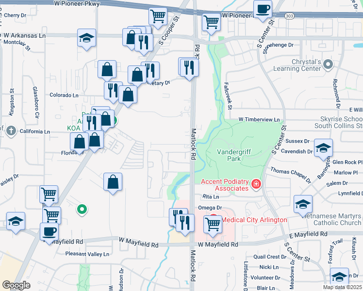 map of restaurants, bars, coffee shops, grocery stores, and more near 802 Mirabell Court in Arlington