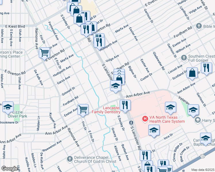 map of restaurants, bars, coffee shops, grocery stores, and more near 1819 Paducah Avenue in Dallas