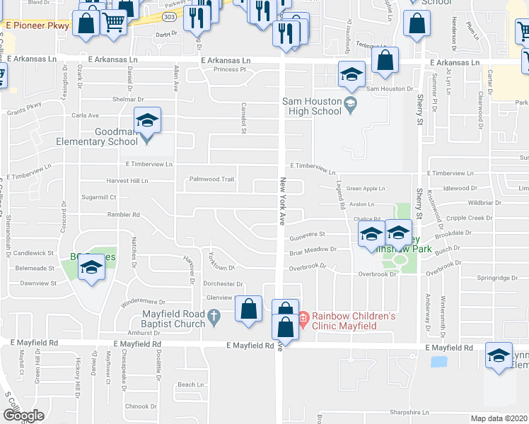 map of restaurants, bars, coffee shops, grocery stores, and more near 1816 Wickersham Drive in Arlington