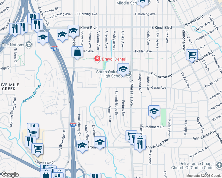 map of restaurants, bars, coffee shops, grocery stores, and more near 3804 Vanette Lane in Dallas