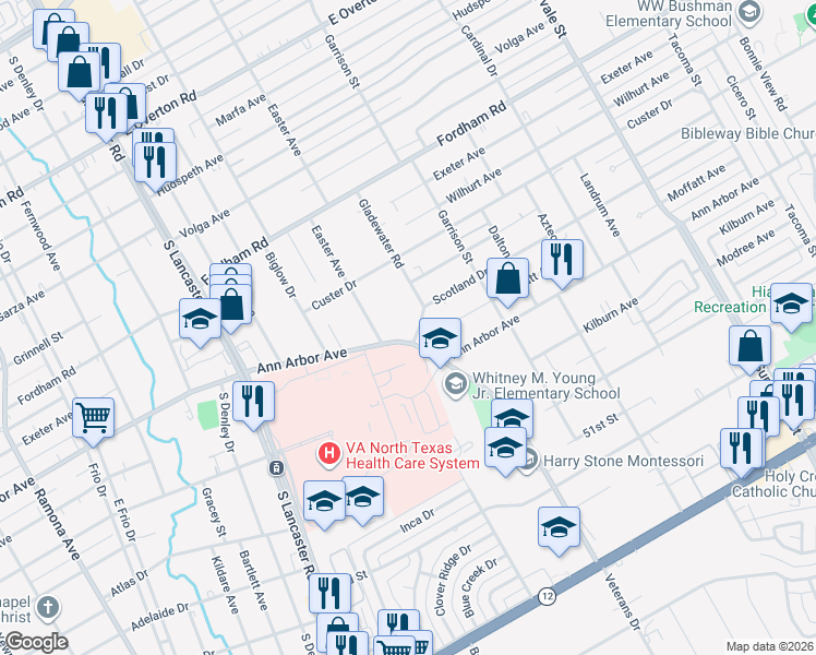 map of restaurants, bars, coffee shops, grocery stores, and more near 4311 Gladewater Road in Dallas