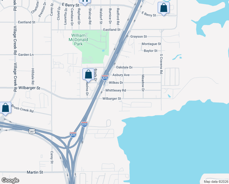 map of restaurants, bars, coffee shops, grocery stores, and more near 5720 Whittlesey Road in Fort Worth