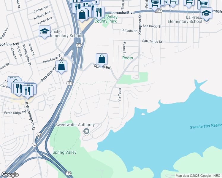 map of restaurants, bars, coffee shops, grocery stores, and more near 154 Lakeview Avenue in Spring Valley