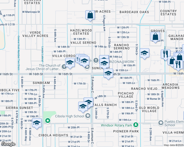 map of restaurants, bars, coffee shops, grocery stores, and more near 3834 West 16th Street in Yuma