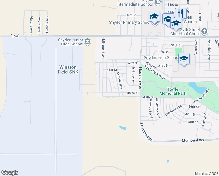 map of restaurants, bars, coffee shops, grocery stores, and more near 4305 Lubbock Avenue in Snyder