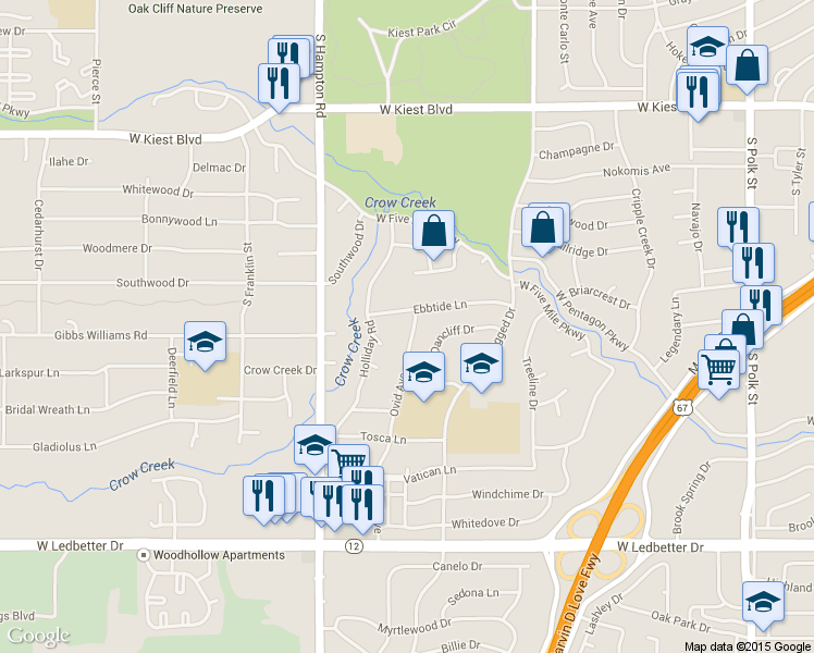 map of restaurants, bars, coffee shops, grocery stores, and more near 3615 Ovid Avenue in Dallas