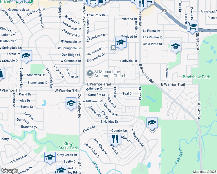 map of restaurants, bars, coffee shops, grocery stores, and more near 546 North Holiday Drive in Grand Prairie