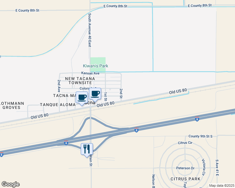 map of restaurants, bars, coffee shops, grocery stores, and more near 2nd Street in Wellton