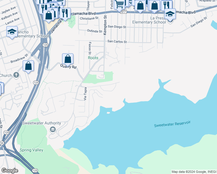 map of restaurants, bars, coffee shops, grocery stores, and more near 9149 Camino Lago Vista in Spring Valley