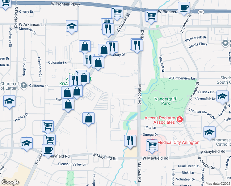 map of restaurants, bars, coffee shops, grocery stores, and more near 845 Mirabell Court in Arlington