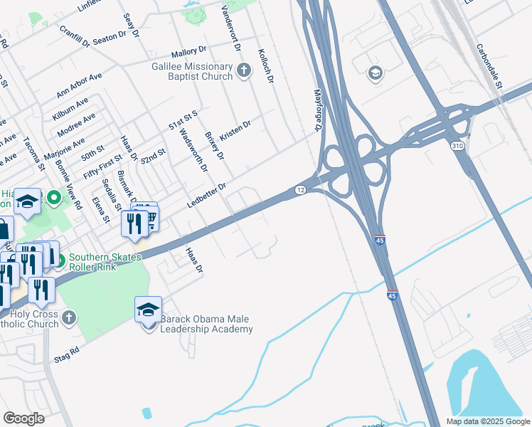 map of restaurants, bars, coffee shops, grocery stores, and more near 3460 South Great Trinity Forest Way in Dallas