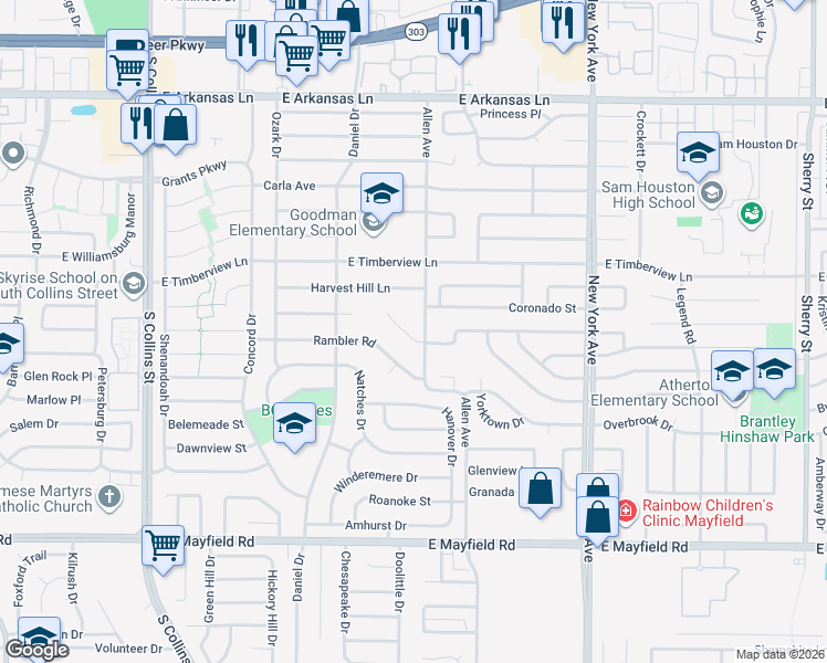 map of restaurants, bars, coffee shops, grocery stores, and more near 1517 Twin Post Court in Arlington