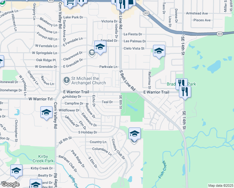 map of restaurants, bars, coffee shops, grocery stores, and more near 754 Rachel Street in Grand Prairie