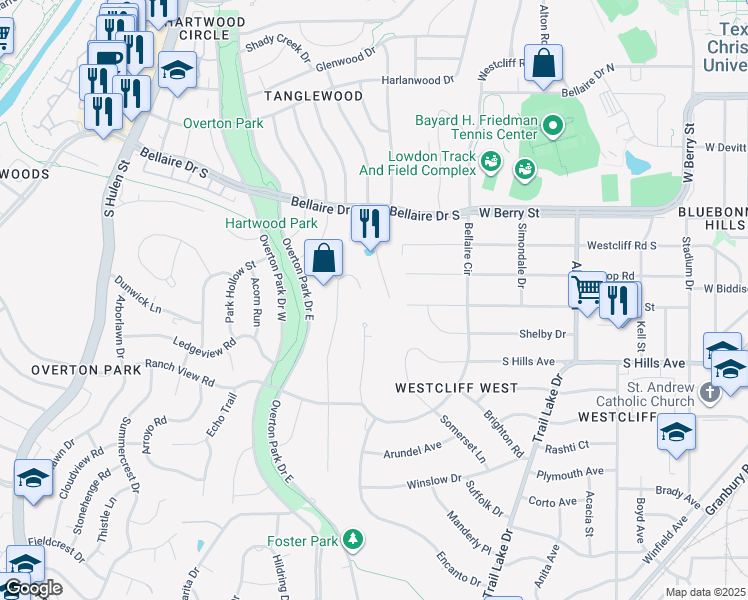 map of restaurants, bars, coffee shops, grocery stores, and more near in Fort Worth