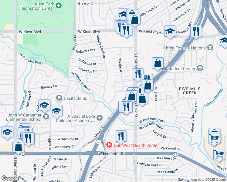 map of restaurants, bars, coffee shops, grocery stores, and more near 3723 Legendary Lane in Dallas